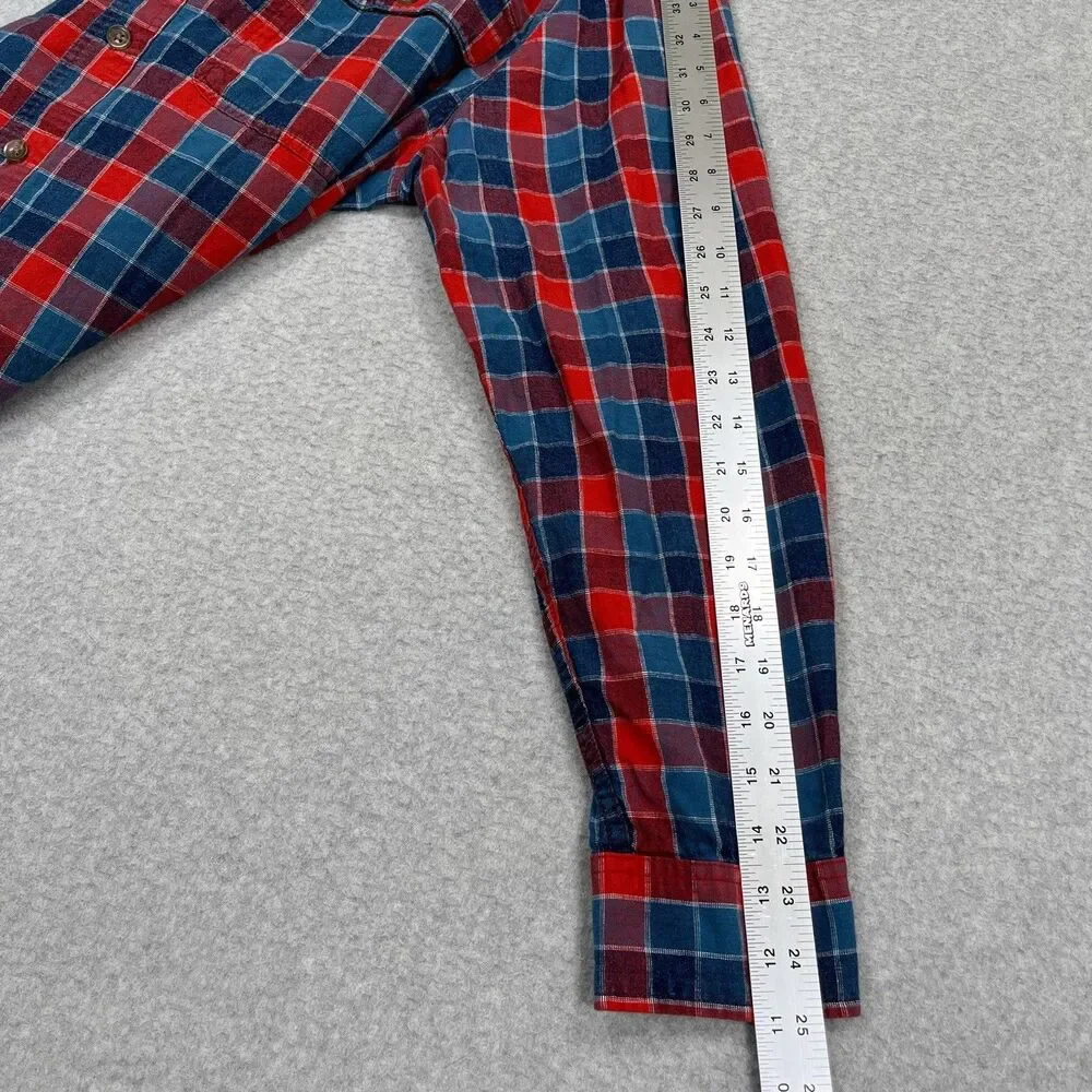 Best Made Co Flannel Shirt Mens Large Red Blue Plaid Linen Cotton Blend Preppy
